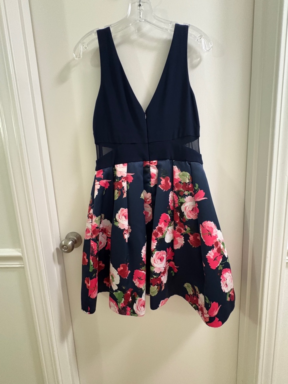 Xscape Navy Fit-and-Flare Floral Mini Dress - Size 10 - Picture 2 of 7